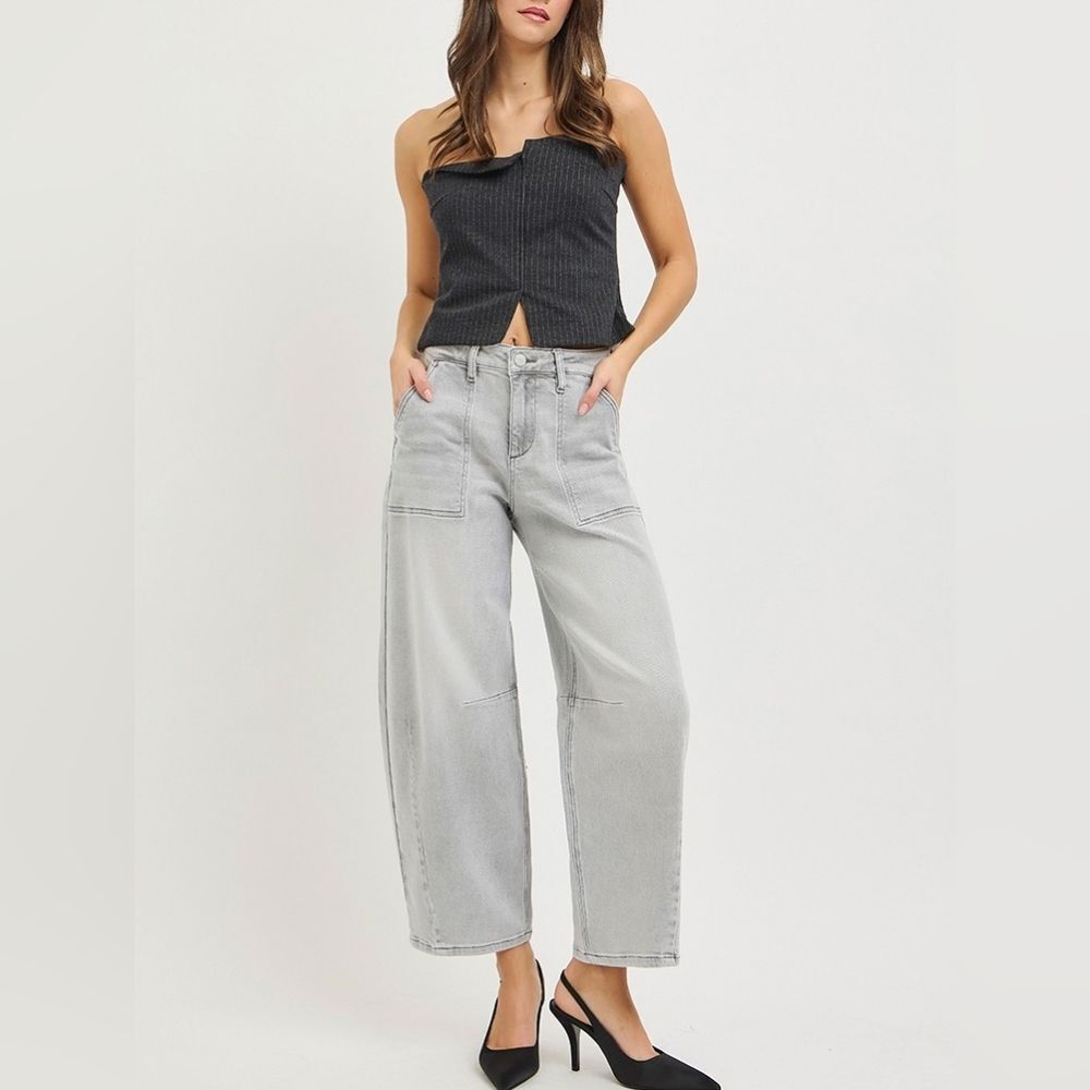 RISEN Slouchy Cropped Barrel Jeans Faded Grey